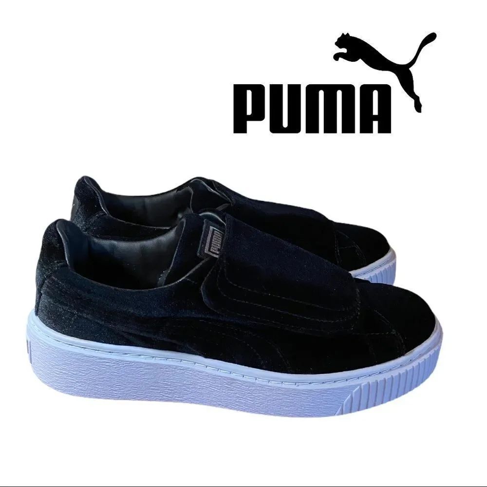 NIB Puma Women's "Basket Platform StrapVR" Black Velvet Shoes Sneakers 8.5